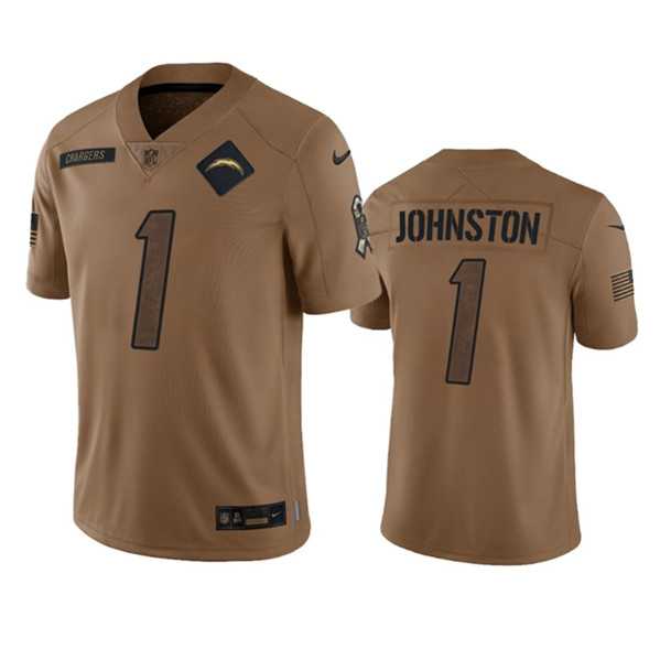 Men's Los Angeles Chargers #1 Quentin Johnston 2023 Brown Salute To Service Limited Football Stitched Jersey Dyin
